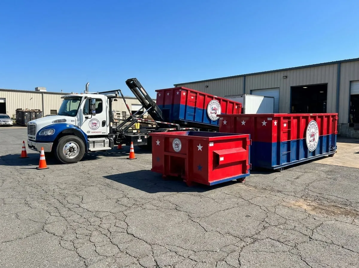 30 yard dumpster being delivered to a Manassas VA construction site